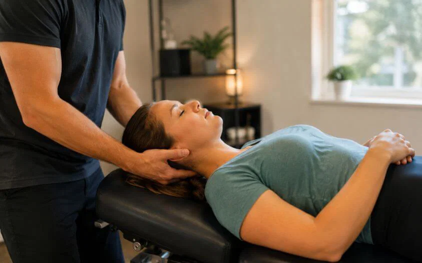 Woman receiving chiropractic care for stress relief