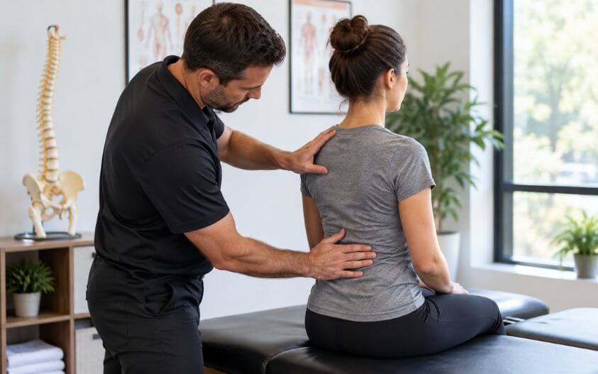 Chiropractor evaluating spinal posture
