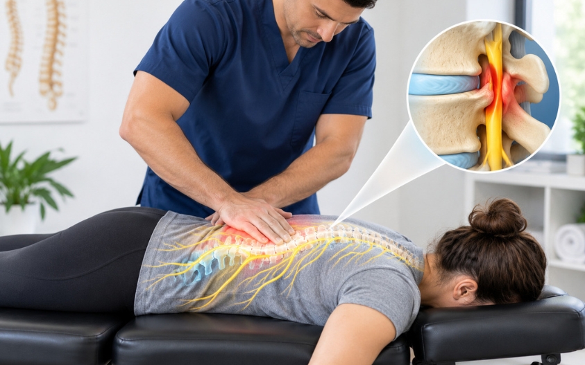 Chiropractor treating a patient with a pinched nerve